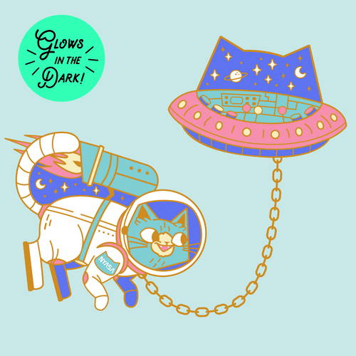 The Adventures of Space Cat Enamel Pin Collar Set with Chain